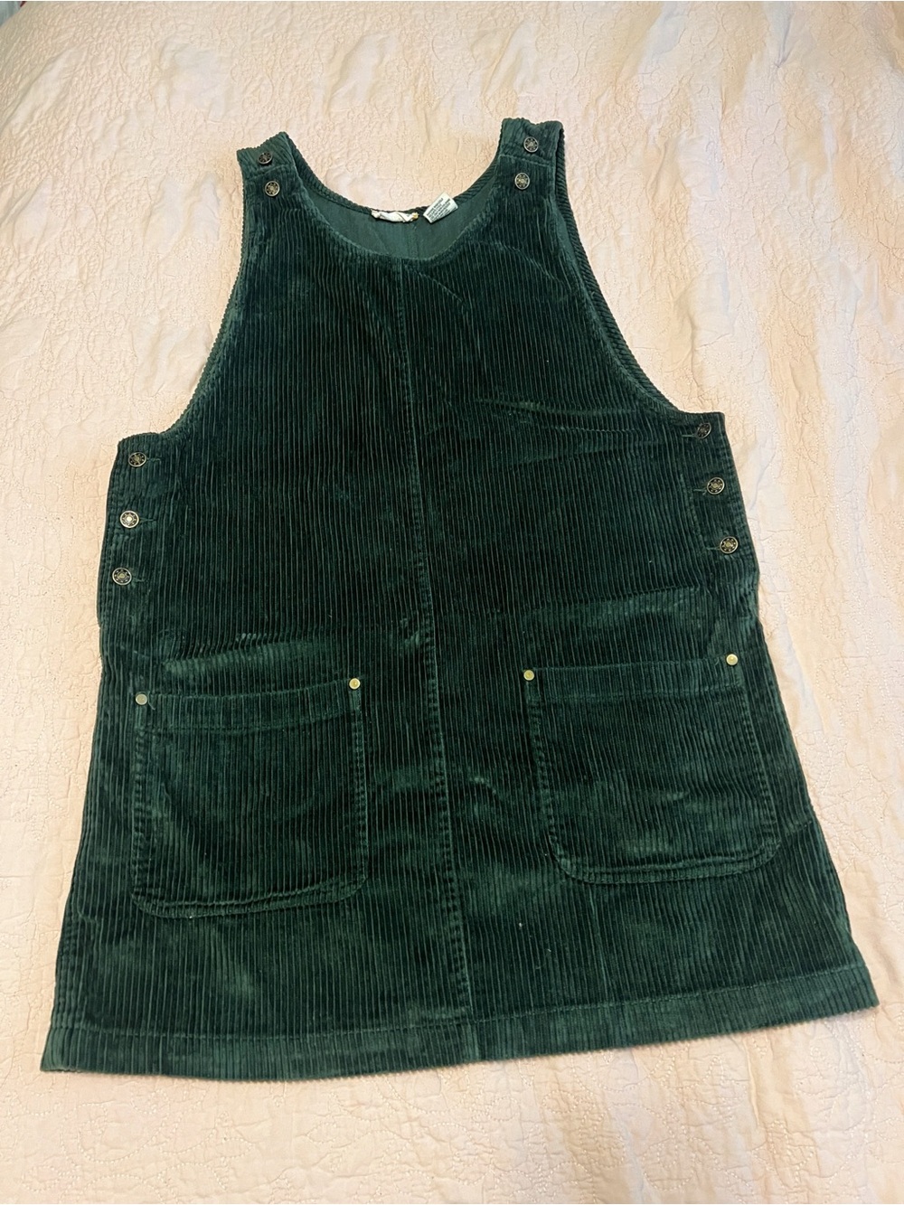 Vintage Dark Green Corduroy Pinafore Mini Dress - Picture 7 of 7